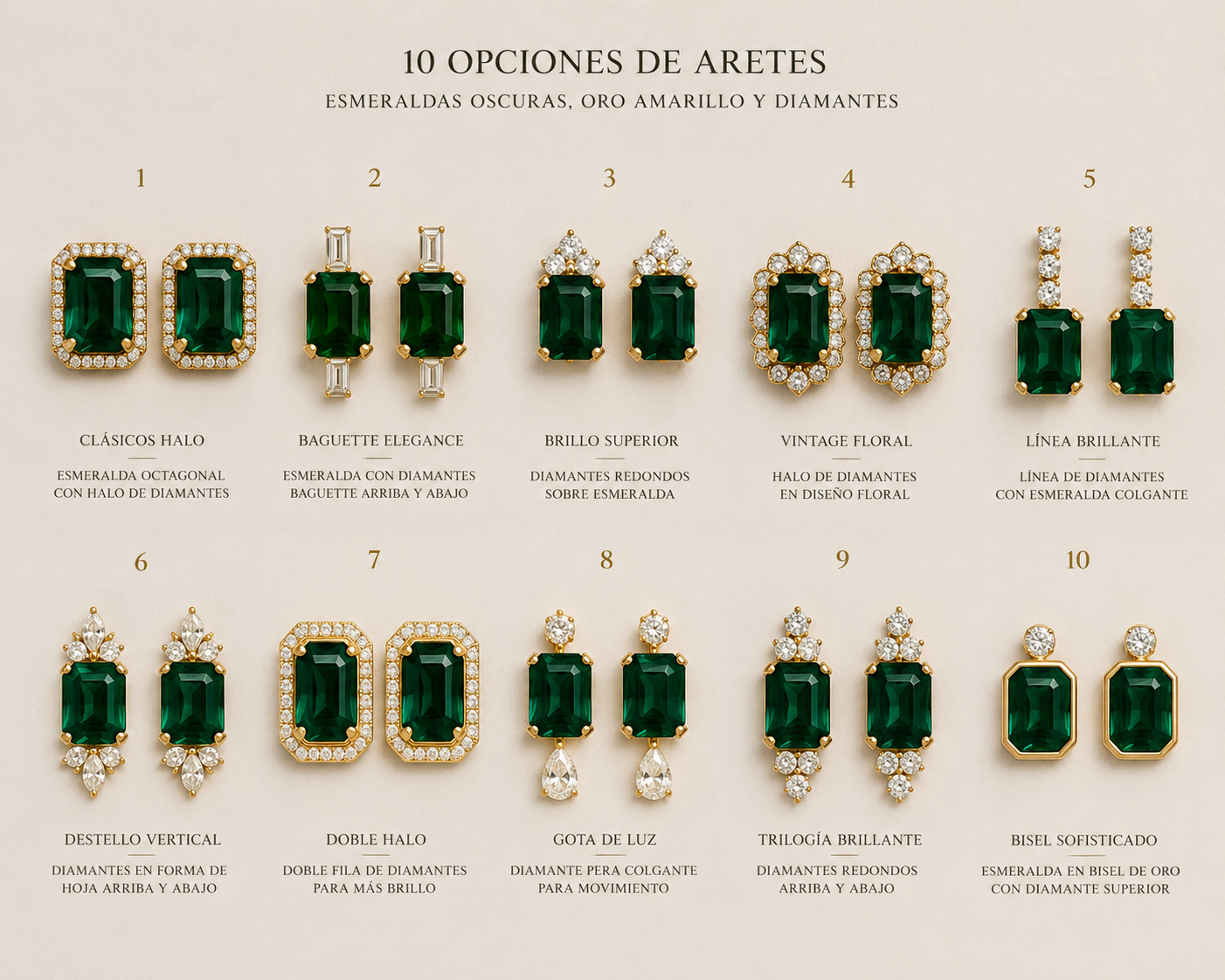 Pendientes Oro Esmeralda y Diamantes